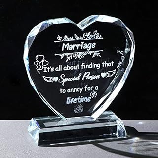 Marriage Glass Plaque Wedding Gifts for Brides and Groom, Heart Shaped Decorative Ornament for Home Wedding Parties Sign, Funny Anniversary Presents for Couple Married Gifts