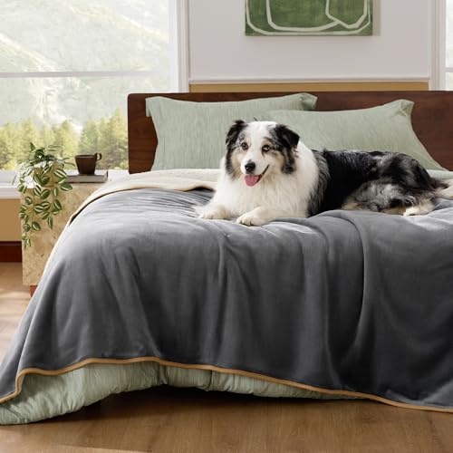 Image of Bedsure Waterproof Blanket for Bed - Sherpa Fleece Waterproof Dog Blankets for Large Dogs, Pet Blankets for Bed /Couch /Dog Crate, Soft Plush Reversible Furniture Protector, Twin-XL, 66 inchx90 inch, Grey