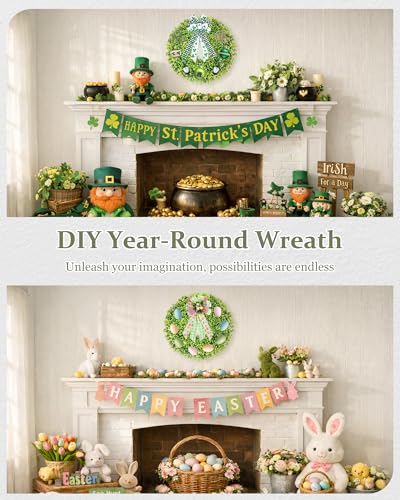 Image of DDHS 23 inch Boxwood Wreaths Front Door, Artificial Spring Summer Wreath with Sash and Foldable, Green Year Round Indoor Outdoor for Farmhouse Fireplaces and Porches DIY St Patricks Day Decorations