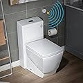 WOODBRIDGE Touchless Toilet,Dual Flush Elongated One Piece Toilet with Soft Closing Seat,Comfort Height,Water Sense,High-Efficiency, Rectangle Button.