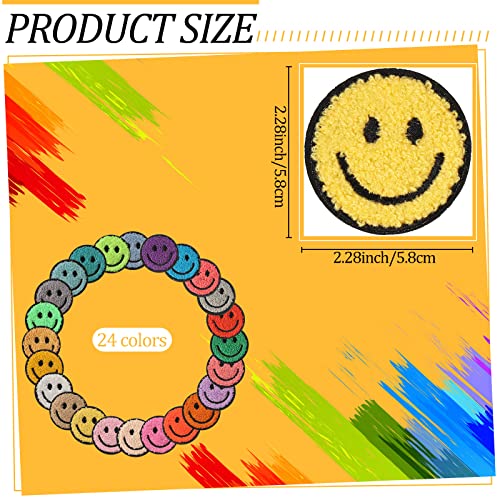 Juinte 24 Pcs Smile Face Patch Iron On Patches 2 Inch Chenille Cute Preppy Happy Face Patches Glitter Heat Sequins Applique For Backpacks Hats Clothes Jackets Decorative Diy Craft thumb #1