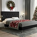 Allewie Queen Size Upholstered Platform Bed Frame with Adjustable Headboard, Button Tufted, Wood Slat Support, Easy Assembly, Black