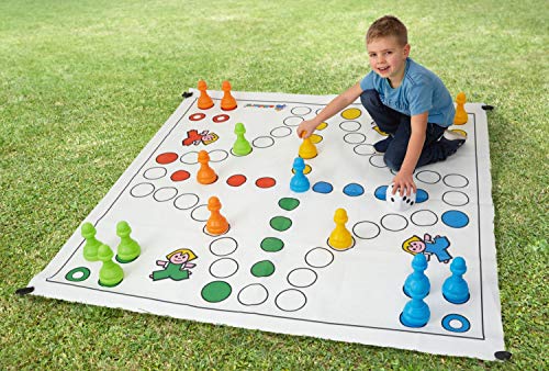 alldoro 60060 Garten Ludo, XXL Outdoor Brettspiel mit 16 Spielfiguren und Würfel, Riesenludo mit Tragetasche, große Garden Matte mit Laufspiel Muster, Spiel für Kinder ab 3 Jahre und Erwachsene – Bild 6