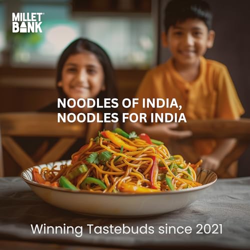 Image of Millet Bank Multi Millet Hakka Noodles Chilli Garlic|Noodles Packets No Maida, Not Fried, No MSG | No Added Preservatives | Pack of 2 - 180g Each