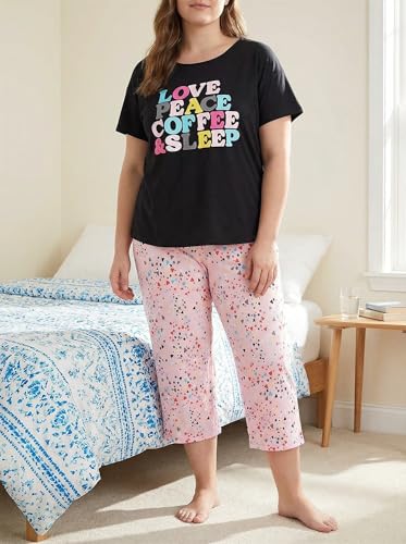 Image of CHUNG Women Cotton Pajama Sets Sleepwear pjs Short Sleeve Shirt Capri Length Crop Pants Cute Vivid Print