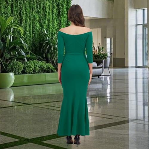 Image of Women's Elegant Formal Mermaid Maxi Dress Off Shoulder Long Sleeve Wedding Split Evening Gown Prom Cocktail Party Dresses