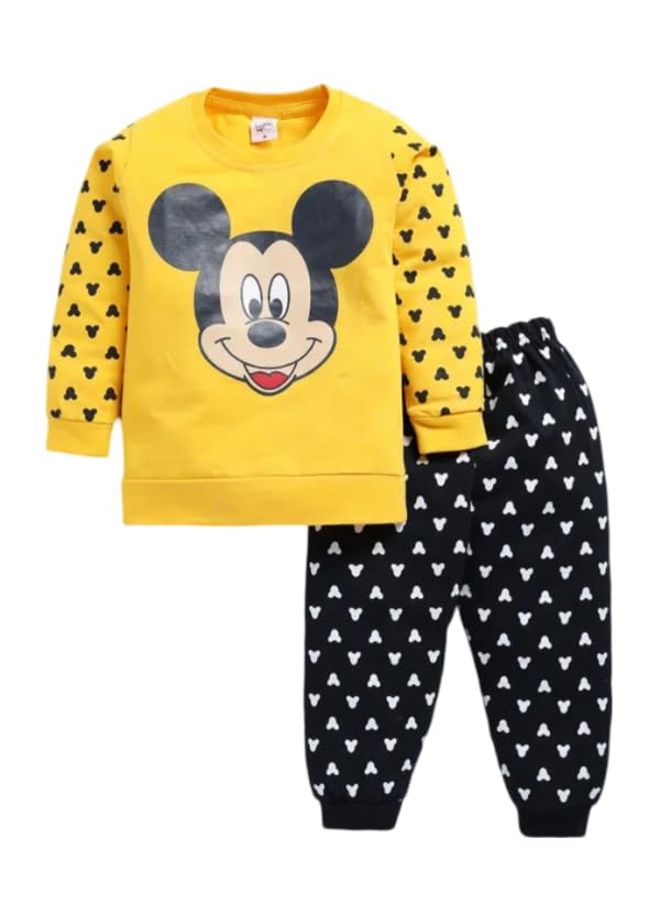 Image of Kids Cotton Casual Cute Mickey Mouse Printed Clothing Set- Full Sleeve T-Shirt And Trousers For Infants /Childs /Baby Boys (in Multicolor, Pack of 1)