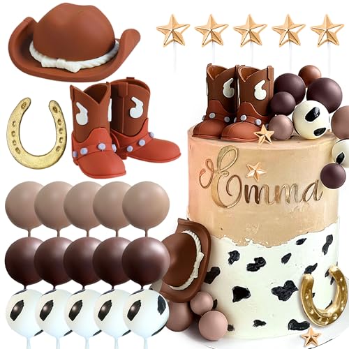 JeVenis cake topper rodeo vaquero decoraciones de pastel vaquero western cake topper sombrero vaquero botas de vaquera bolas de vaca