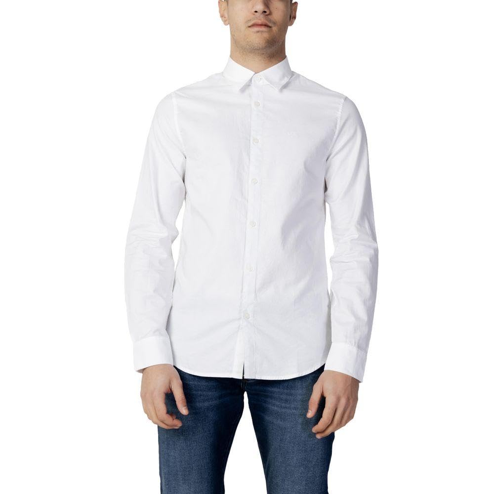 Armani Exchange Men's Slim Fit Oxford Button Down Shirt, White Oxford/7blue/W, L