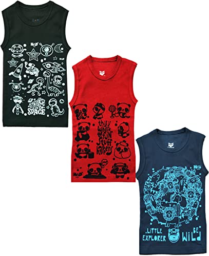 Image of HAP Boys Printed Mega Vest | 100% Cotton Multi Color Tank top |Sleeveless Tshirt