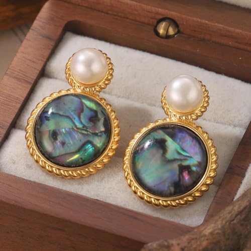 Boucles d'oreilles perles et ormeaux | Bijoux vintage ronds - 2