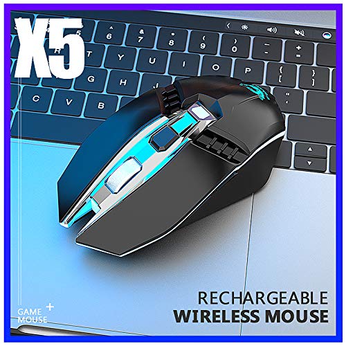 ETbotu Souris de jeu, X5 Wireless Gaming Mouse Batterie rechargeable de 500 mAh sans fil 3.0 + 5.0 + 2.4G Souris optique sans fil Niveaux DPI réglables pour PC ordinateur portable Mac Cover