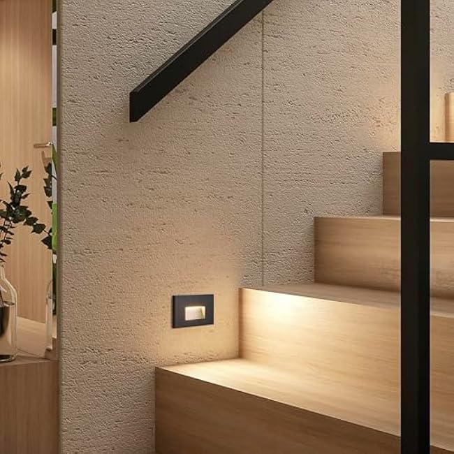 Maxxima Horizontal LED Step Light, Indoor/Outdoor Stair Light, 3 CCT Color Selectable 3000K, 4000K, 5000K, 30 Lumens, Black, 2-Pack