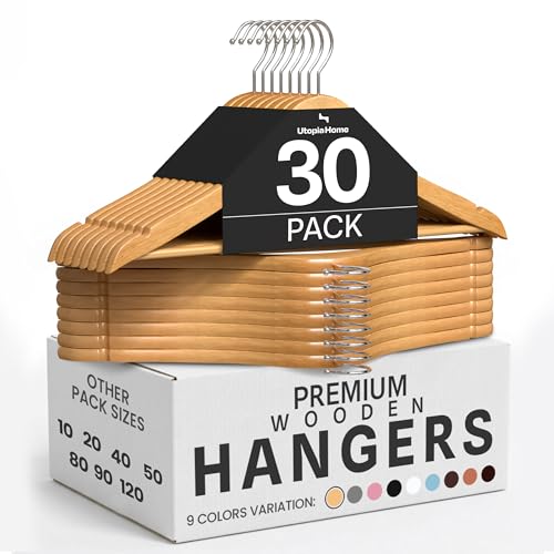 Utopia Home Premium Wooden Hangers 30 Pack - Durable & Slim Coat Hanger - Suit Hangers with 360-Degree Rotatable Hook - Wood Hangers with Shoulder Grooves (Natural)