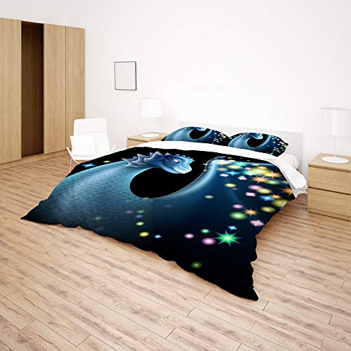 Housse de couette 3 pièces motif dragon bleu parure lit microfibre douce - 5