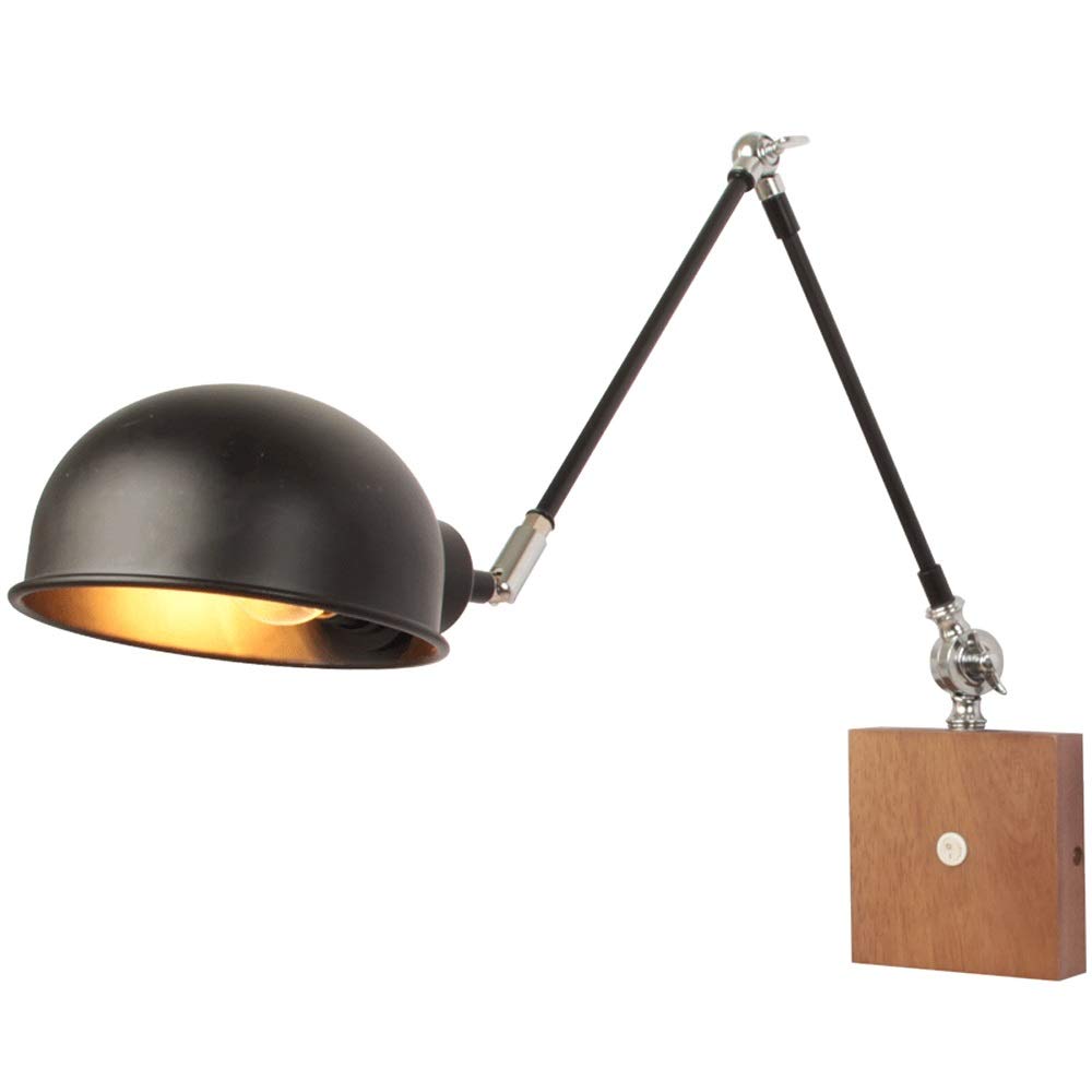 SXSCARKX Nordic Creative Wooden Retractable Wall Lamp Solid Wood Hanging Wrought Iron Sconce Lighting for Restaurant Living Room Bedroom Study Office Cafe (240° Adjustment) Edison E27