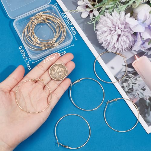 Beebeecraft 1 Box 20Pcs Gold Hoop Earring Findings 50mm 18K Gold Plated Brass Beading Hoops Earrings for Beading Jewellery Making Supplies - Image 3
