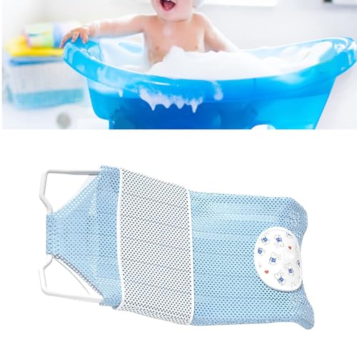 Image of Fafeicy Baby Bath Seat Support Non Slip Mesh Cushion Portable Bath Tub Seat Net for Newborns to Toddlers (Blue, Pillow, Slip Pad)