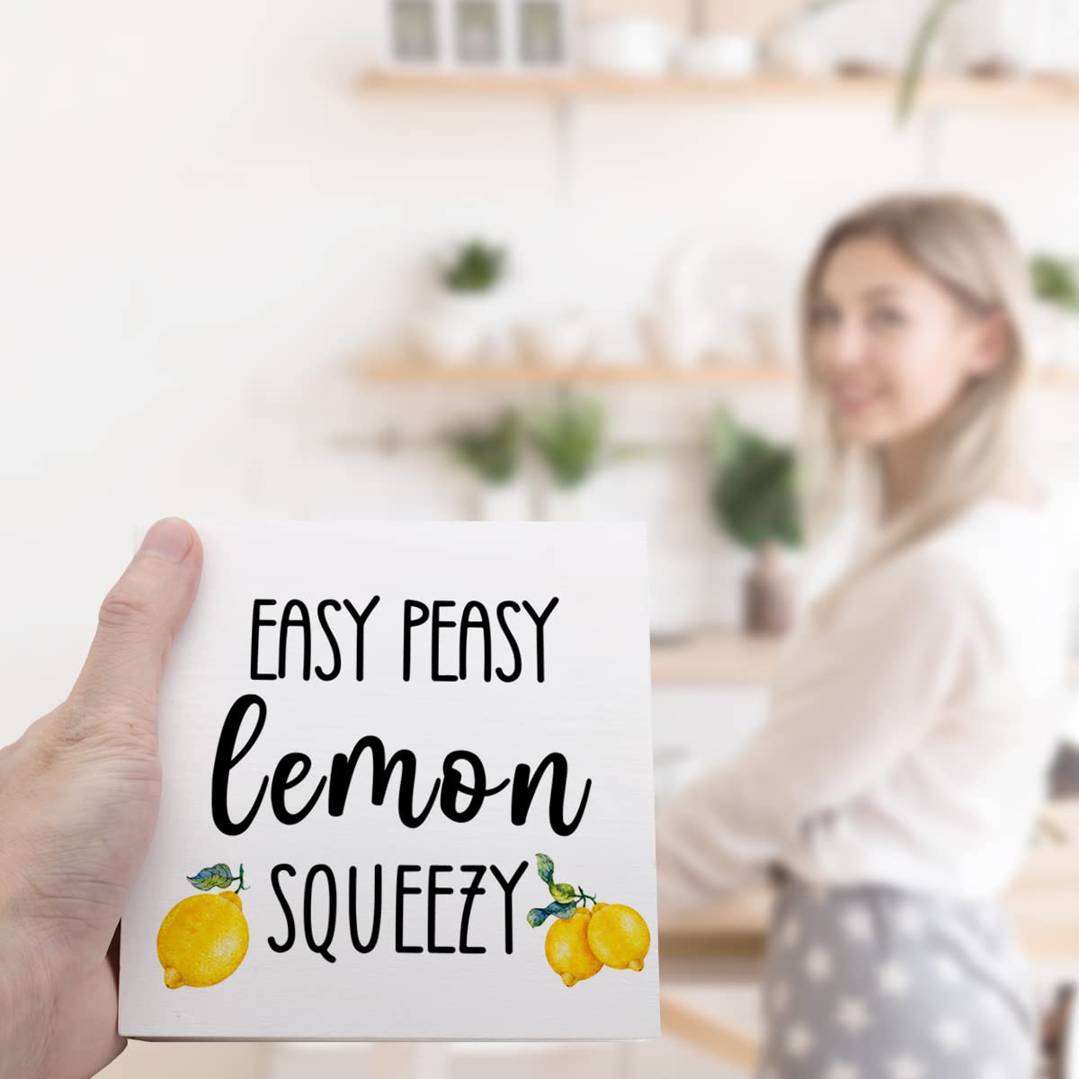Yousoontic 4-Piece Lemon Table Decor Set - Easy Peasy Lemon Squeezy Wooden Signs For Farmhouse Tiered Trays - View #7