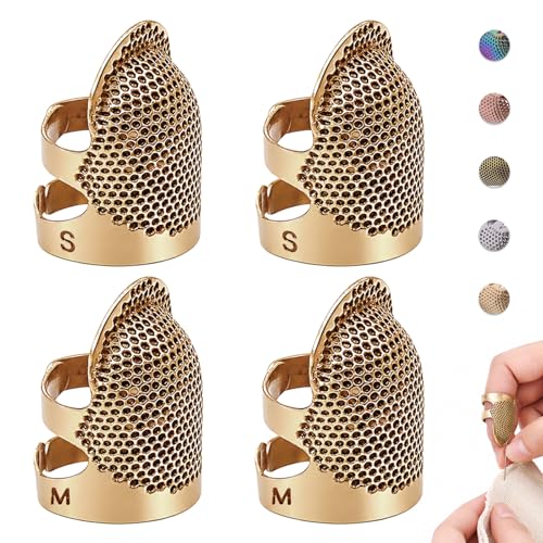 Image of Thimbles for Hand Sewing, Sewing Thimble Kit, Metal Finger Protectors, Thimble Ring for Hand Quilting and Embroidery(Gold,4Pcs,Small /Medium)