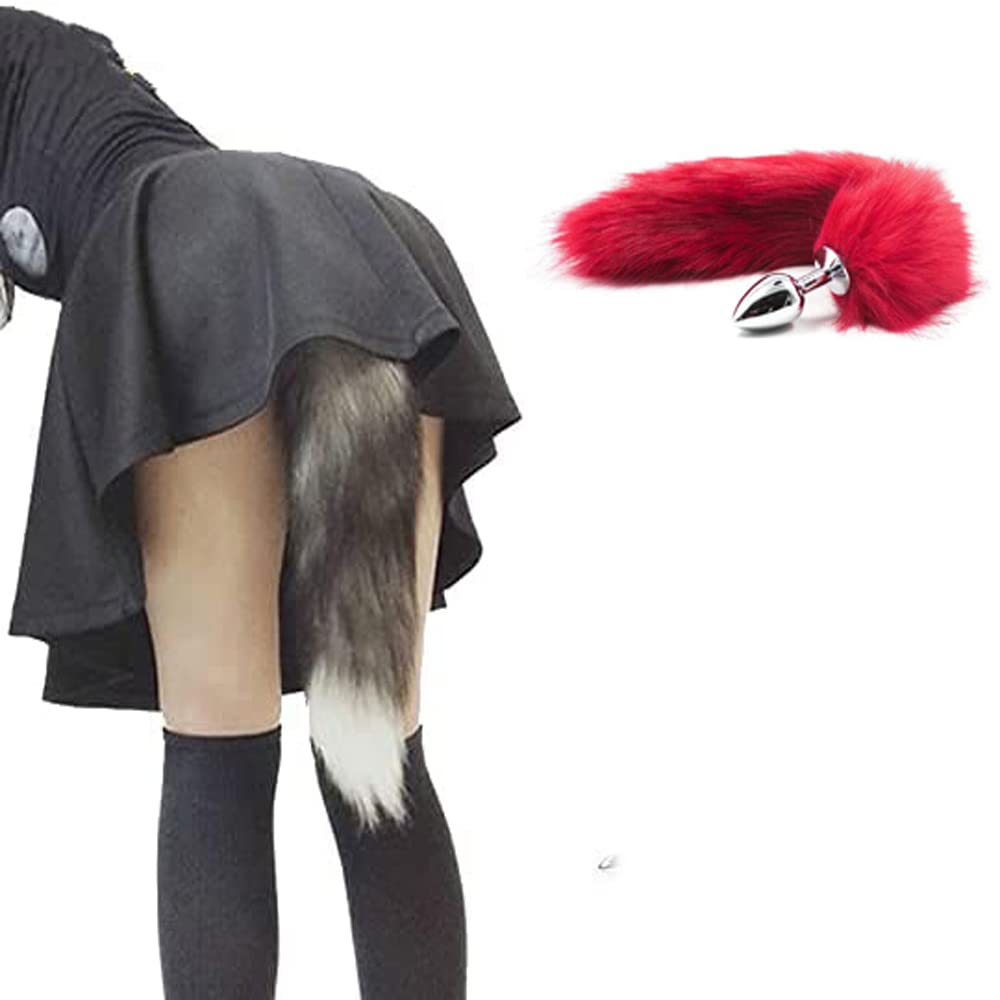 Butt Plug Fox Tail Cosplay Anal Plug Anal Butt Plug Adult Sex Toys for Beginner Women Men Couple (31" Black)