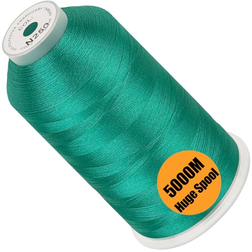 Image of New brothread - Single Huge Spool 5000M Each Polyester Embroidery Machine Thread 40WT for Commercial and Domestic Machines - Emerald Green (Janome Color)