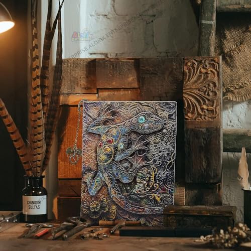 Image of Alokik 3D Lizard DND Vintage Leather Journal Writing Notebook with 200 Pages A5 Journal Diary,Antique Handmade Leather Diary,Travel Diary&Notebooks to Write in,Diary Gift for Men Women