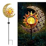YZYOE Solarbetrieben Sonne und Monde Licht, Garten dekoratives Schmiedeeisen schöne Sonne und Monde Bodenlampe, drahtlose Dämmerung zur Morgendämmerung LED-Lampe wasserdicht.