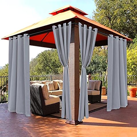 BONZER Outdoor Curtains for Patio Waterproof - Light Blocking Weather Resistant Privacy Grommet Blackout Curtains for Gazebo, Porch, Pergola, Cabana, Deck, Sunroom, 1 Panel, 52W x 84L inch, Silver Cover