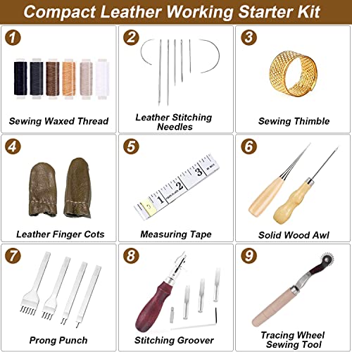 Leather Working Tools Kit - Groover, Prong Punch, Waxed Thread, Sewing Needles - DIY Leather Craft Tools for Hand Stitching and Making - Image 2