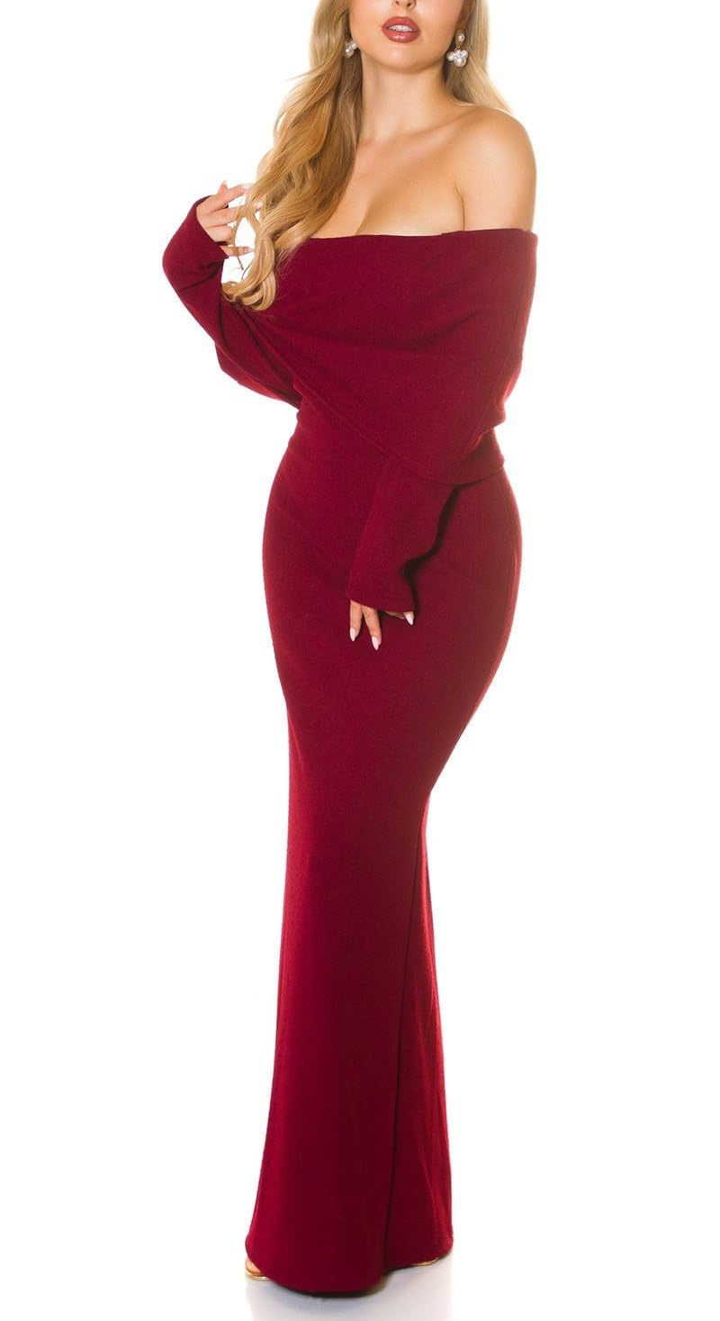 Koucla Carmen Off-the-Shoulder Maxi Dress, Evening Dress, Floor Length, Mermaid Dress, Cocktail Dress, Long Sleeve with Turn-Down Collar