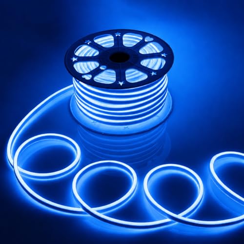 Image of MoonlitDreams 2M Neon LED Strip Light 240 LEDs (120 LED /M) - 10mm Thick, 2X Bright Glow, Direct Plug 220V No Adapter, Waterproof Flexible Rope Light for Home, Bedroom, Room Decor, DIY & Party (Blue)