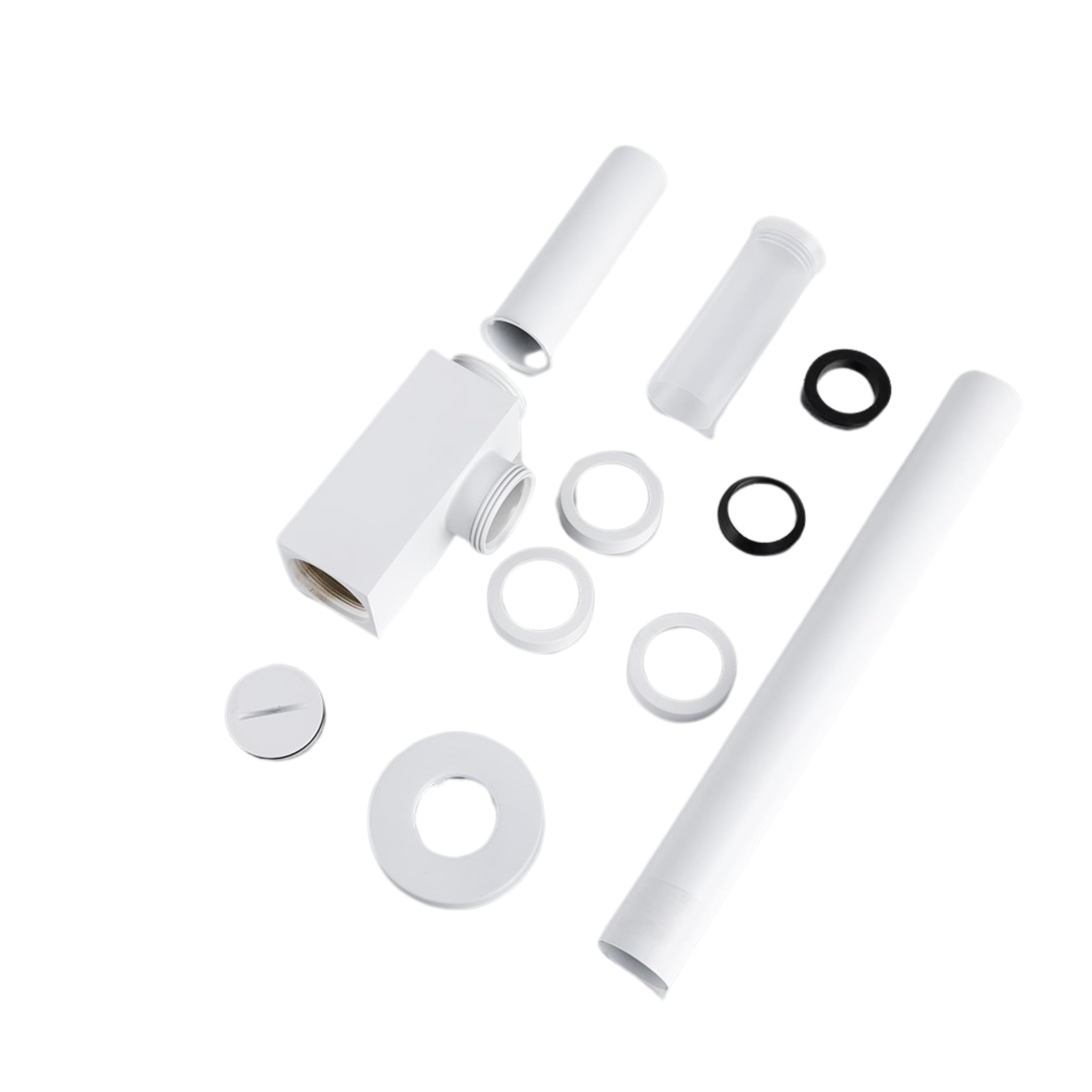 Sifón de Lavabo Universal - Juego de Desagüe para Lavabo de Latón G1 1/4 x 32 mm - Sifón de Botella para Baño - Tubo de Desagüe para Lavabo de Baño, Cuadrado Blanco