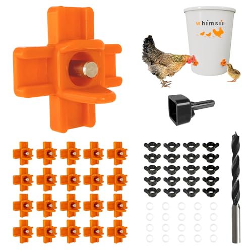Whimsii Becs d'abreuvage pour poulets, lot de 20 (orange), montage latéral horizontal, système d'eau automatique anti-fuite pour volaille, convient aux poulets, canards, cailles, comprend mèche de
