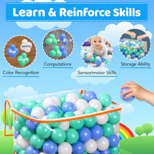 400 Ball Pit Balls for Toddlers with Storage Bag - 3 Ocean Ball Colors, Great Play Toys for Tents, Pools, and Party - Thumbnail 5