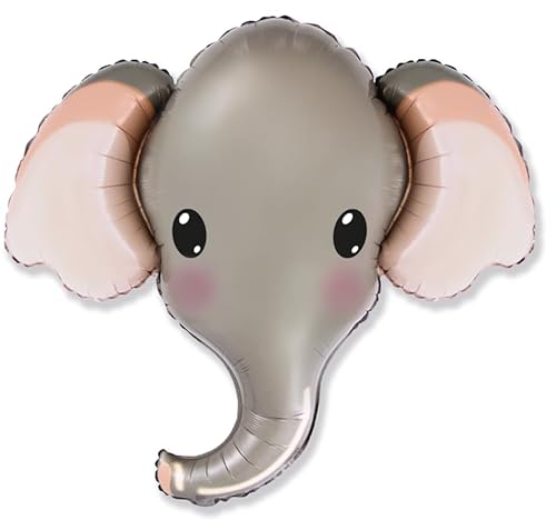 Flexmetal Elephant Head Foil Balloons 32" x 39" - Suitable for Air or Helium Perfect Birthday Party Decoration (Grey)