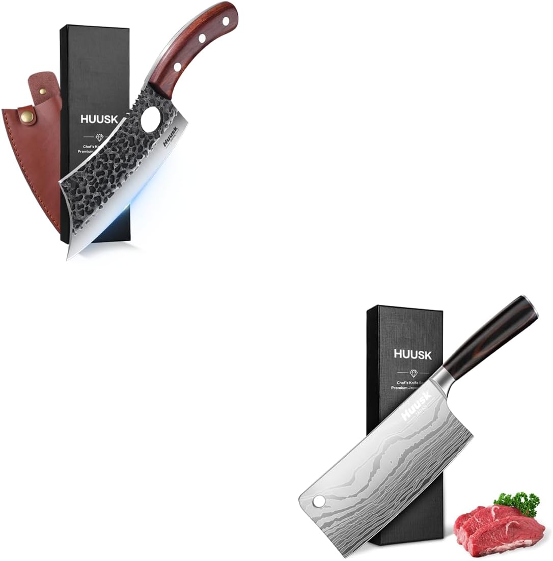 Huusk Meat Cleaver Knife 7 Inch Bundle With Meat Cleaver Knife for Meat Cutting With Gift Box