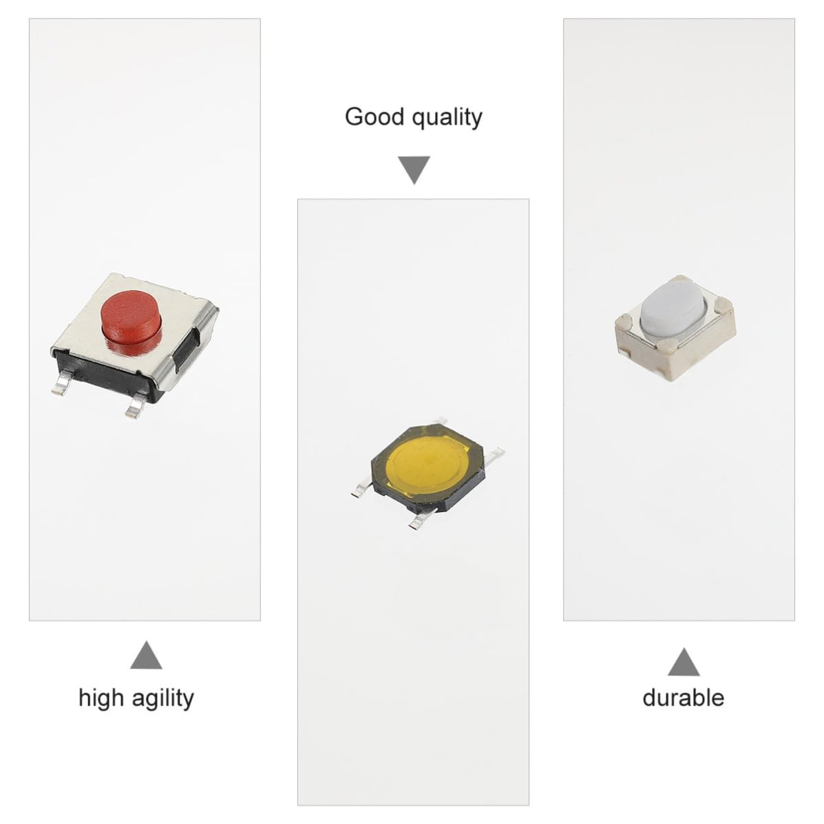 Tactile Push Button Switch Assortment Kit Momentary Micro Push Buttons 250pcs with Metal and Stainless Steel Construction for Circuit Board Repair and Replacement