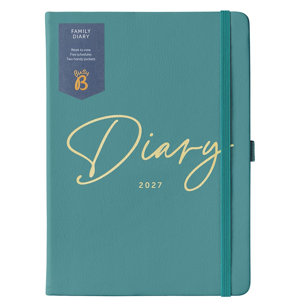 Busy B 2027 A5 Family Diary - 5 Schedules - Teal Faux Leather & Gold Foil