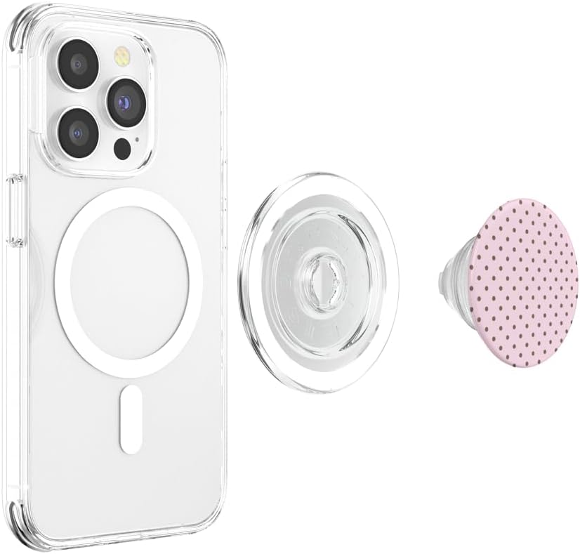 Pink Brown Polka Dot Pattern PopSockets PopGrip for MagSafe