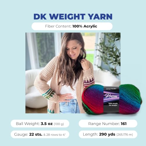 Image of Mary Maxim Prism Yarn, Acrylic Multicolor DK Yarn, 290 Yards, Stained Glass | Ombre Yarn, 3 Weight, Machine Wash, For Knitting and Crochet, Create Baby Items, Blankets, Afghans, Clothing Variegated Yarn