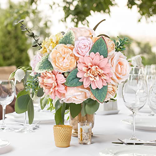 Amyhomie Peach Orange Artificial Flowers Combo Silk Mix Peony Rose Hydrangea Fake Flowers W/Stem For Diy Wedding Bouquets Centerpieces Arrangements Table Decor Party Bridal Baby Shower Home Decor #TOP2