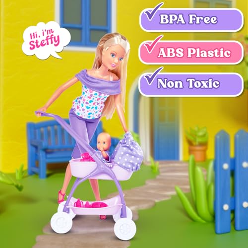 Image of Steffi Love Baby Walk| Imaginative & Engaging Doll Set| Doll Set with 15+ Baby Accessories| Safe Role Play Set| Ideal Gift for Girls Age 3+ (Purple)