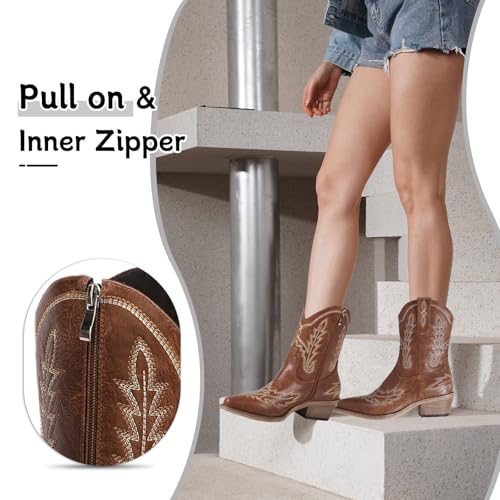 Image of Western Cowboy Boots for Women Rhinestone Cowgirl Boot with Low Block Heel Embroidery Sparkly Short Ankle Booties Walking Bootie for Country Concert Disco Outfits