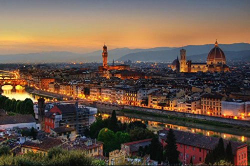 Laminated Florence Italy at Dusk with Cathedral of Saint Mary of the Flower Photo Photograph Poster Dry Erase Wall Art 24x16