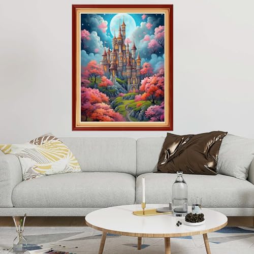 Image of Dimxvean Stamped Cross Stitch Kits,Cross Stitch Kits for Adults Beginners,Embroidery Kits Full Range of Cross Stitch Stamped Kits Needlepoint Kits Cross Stitch Patterns-Magic Castle 16x20 inch