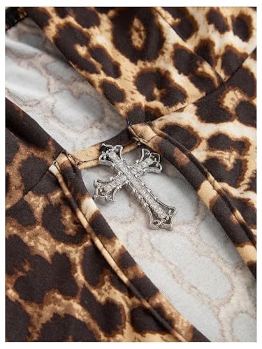 SOLY HUX Women's Plus Size Leopard Print Halter Dress Y2k Gothic Deep V Cheetah Tie Backless Layered Ruffle Mini Dresses3