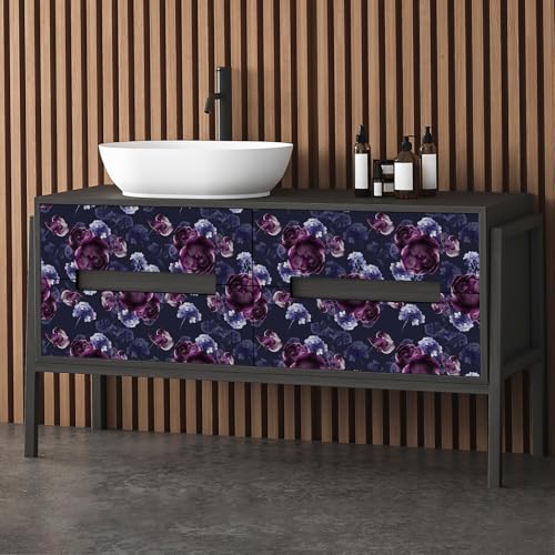 Papier peint autocollant floral bleu violet pour masquer un mur abîmé
