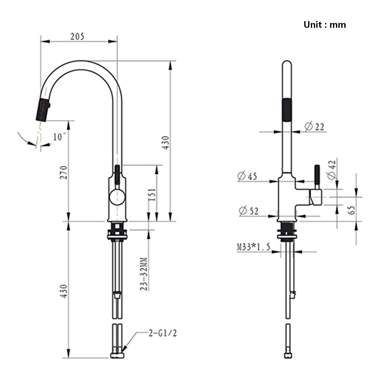 CMBSSTFC Grifo para grifos de baño de Cocina, Grifo de Fregadero abatible Monomando de latón Macizo con rociador de 2 Modos, Mezclador Giratorio de Arco Alto para Agua fría y Caliente, Oro Negro