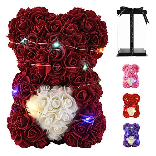 Gifts for mom-Rose Bear, Rose Teddy Bear -Gifts for Women,Unique Gifts,mom,Girlfriends - --Over 250+ Flowers (Wine red)